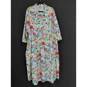 Ulla Popken Floral Dress Multicolor 3/4 Sleeve Midi Woven Women Size 32/34